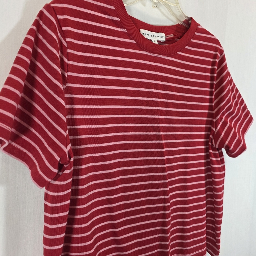 English Factory Striped Ribbed Knit Short Sleeve Tee - Size L - Picture 3 of 7